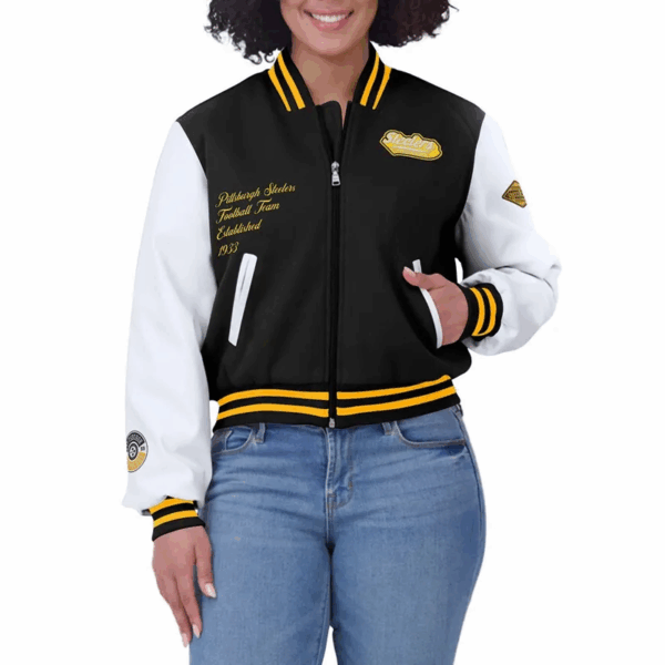 Black/White Pittsburgh Steelers Varsity Full-Zip Jacket - Image 4