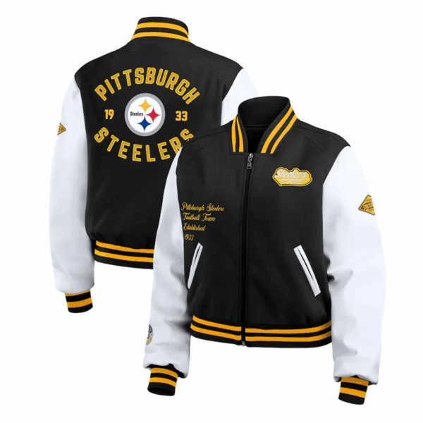 Black/White Pittsburgh Steelers Varsity Full-Zip Jacket - Image 3