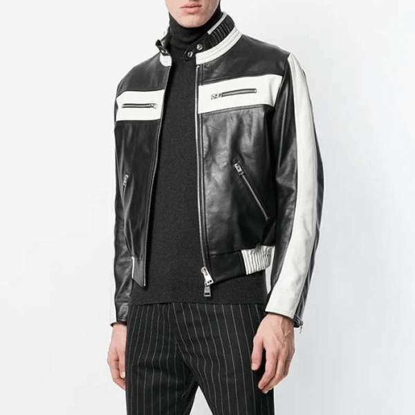 Avengers Infinity War Sebastian Stan Black and White Leather Jacket - Image 2