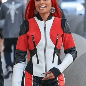 Blac Chyna Red White and Black Leather Jacket