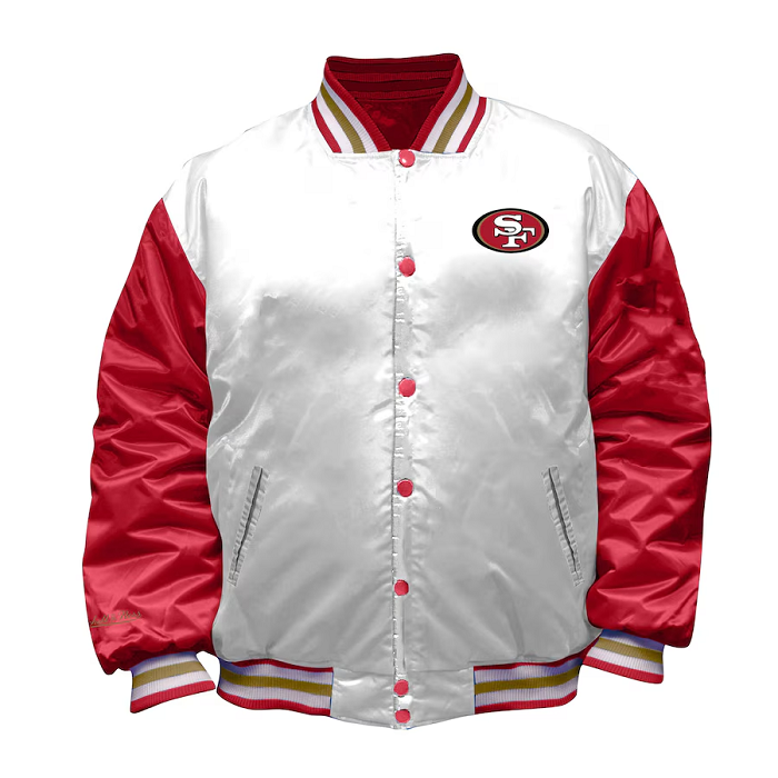 San Francisco 49ers Mitchell & Ness White Plus Size Satin Jacket - Image 2